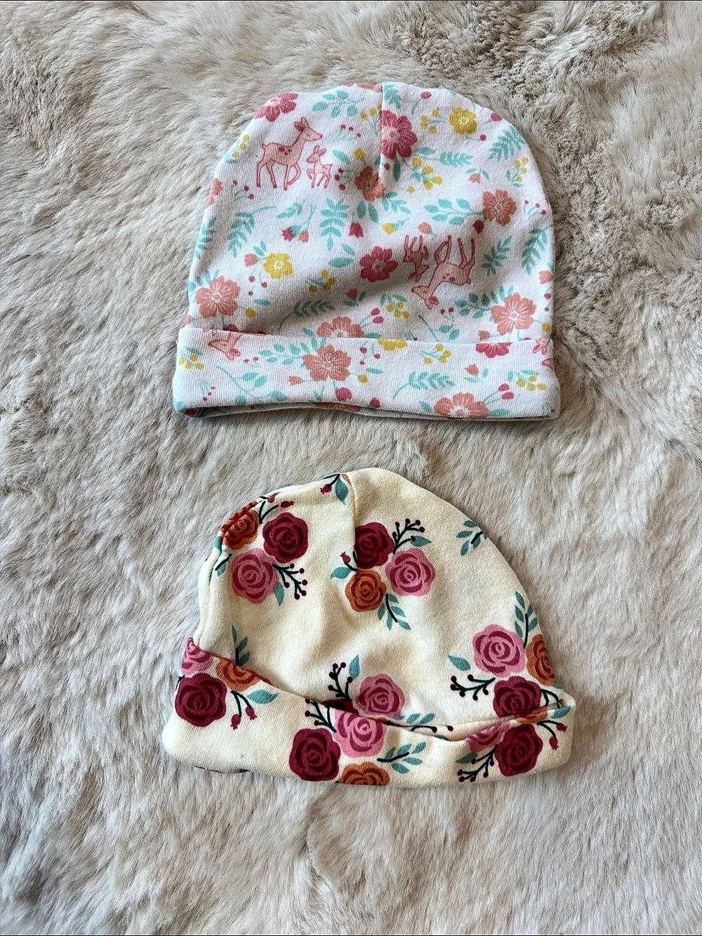 Floral Baby Hats in Pink & Cream